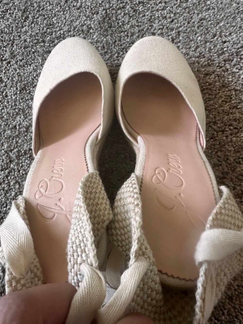 JCREW Lace Up High Heels Espadrille Womens 9.5 Beige Wedge Coastal Comfort Beach - Picture 6 of 13
